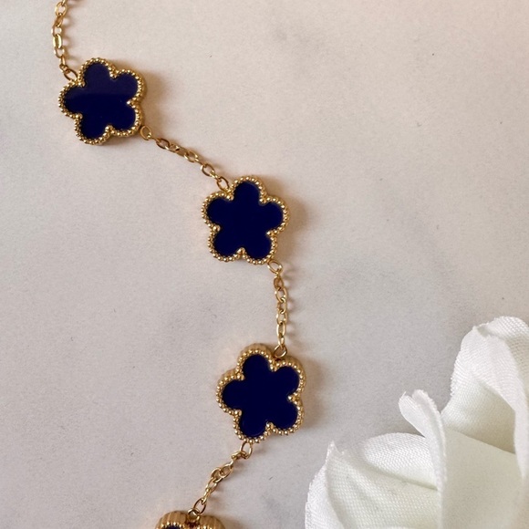 Gold-Toned Stainless Steel Blue Flower Motif Bracelet - Picture 3 of 3
